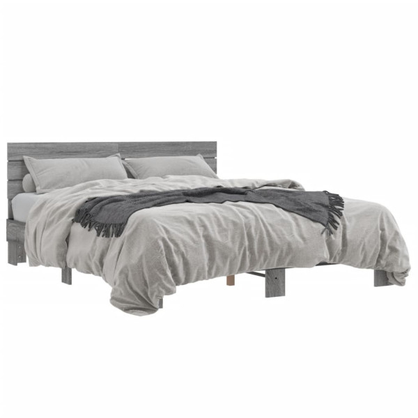 Estructura cama madera ingeniería metal gris Sonoma 150x200 cm D