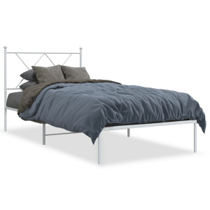 Estructura de cama de metal con cabecero blanco 90x200 cm D