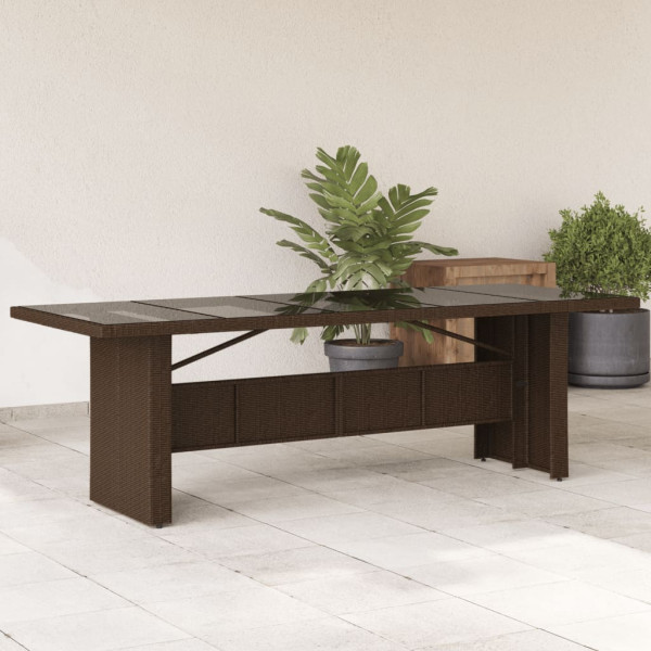 Superfície de vidro para mesa de jardim PE rattan marrom 240x90x75cm D