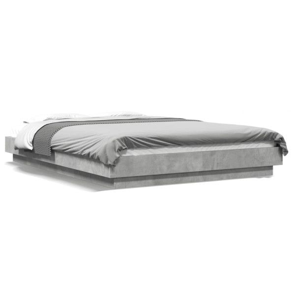 Estrutura de cama com luzes LED concreto madeira cinza 140x190 cm D