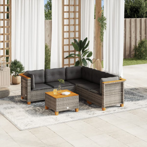 Set de muebles de jardín 6 pzas y cojines ratán sintético gris D