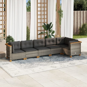 Set de muebles de jardín 6 pzas y cojines ratán sintético gris D