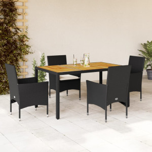 Set de comedor jardín 5 pzas con cojines ratán PE acacia negro D