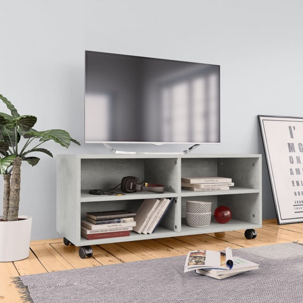 Mueble de TV con ruedas contrachapada gris hormigón 90x35x35 cm D