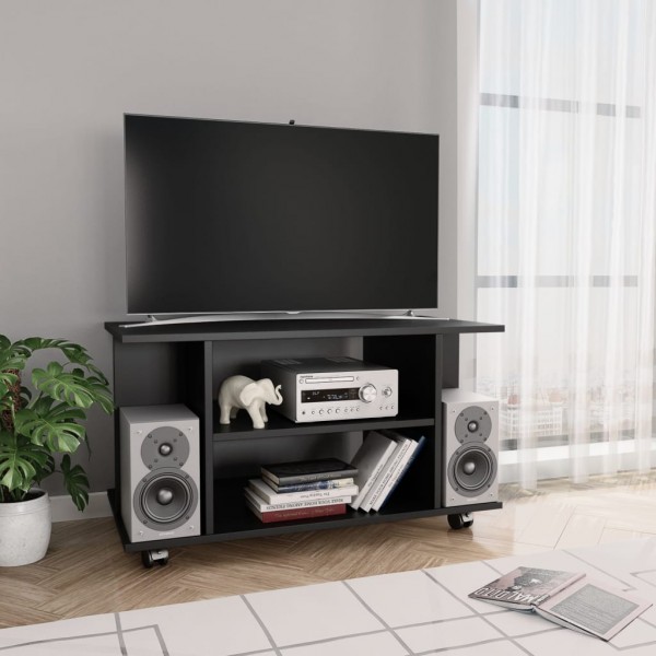 Mueble de TV con ruedas madera contrachapada negro 80x40x40 cm D