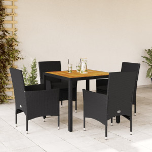 Set de comedor jardín 5 pzas con cojines ratán PE acacia negro D