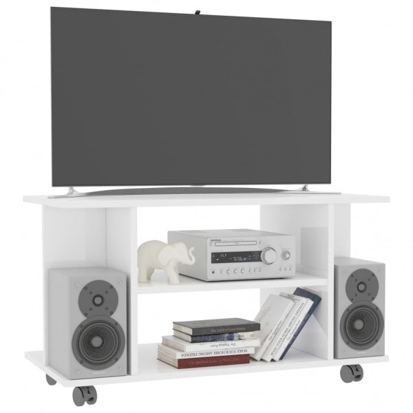 Mobiliário de televisão com rodas de contraplacado branco brilho 80x40x40 cm D