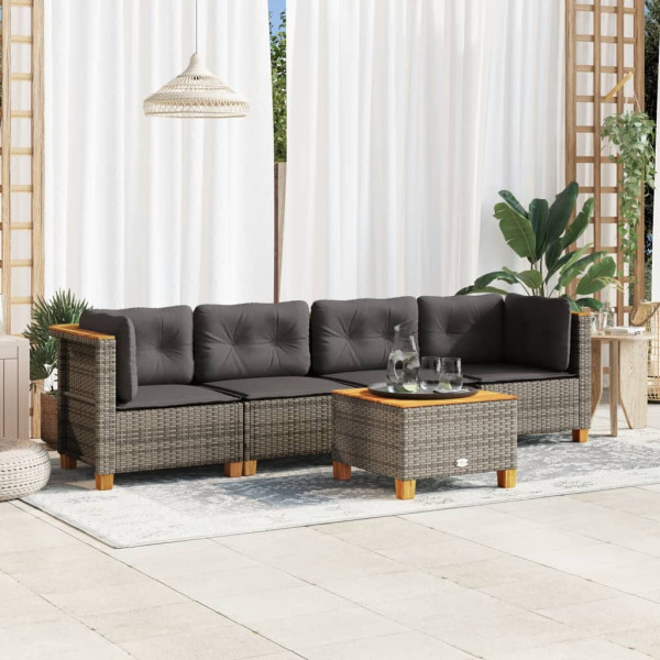 Conjunto de sofá de jardim com almofadas 5 peças de rattan sintético cinza D