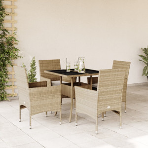 Set comedor jardín 5 pzas cojines ratán sintético vidrio beige D