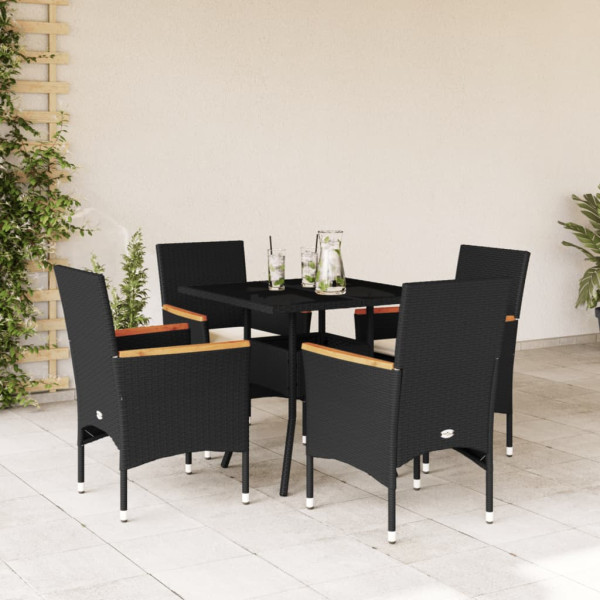 Set comedor jardín 5 pzas cojines ratán sintético vidrio negro D