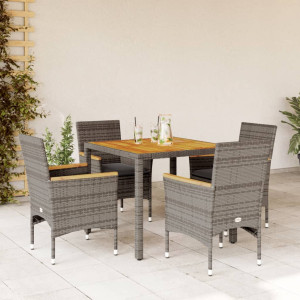 Set de comedor jardín 5 pzas con cojines ratán PE acacia gris D