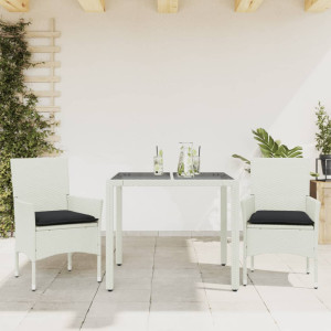 Set comedor jardín 3 pzas cojines ratán sintético vidrio blanco D