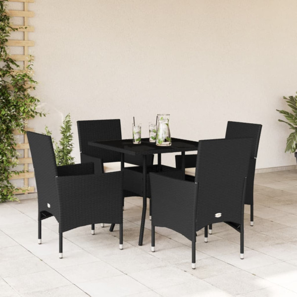 Set comedor jardín 5 pzas cojines ratán sintético vidrio negro D