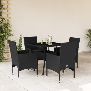 Set comedor jardín 5 pzas cojines ratán sintético vidrio negro D