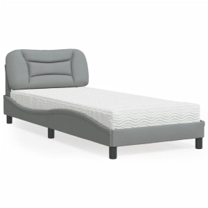 Cama con colchón tela gris claro 90x190 cm D