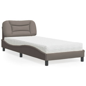 Cama con colchón tela gris taupe 90x190 cm D