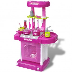 Cozinha de brinquedos para crianças com efeitos de luz e som rosa D