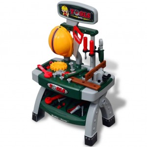 Mesa de trabajo de juguete para niños con herramientas (Verde + Gris) D