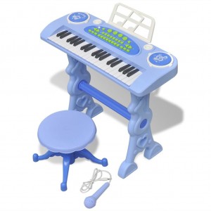 Piano de brinquedo de 37 teclas com banco/microfone para crianças (Azul) D