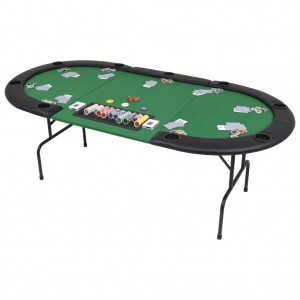 Tabuleiro de pôquer dobrável em 3 partes 9 jogadores verde oval D