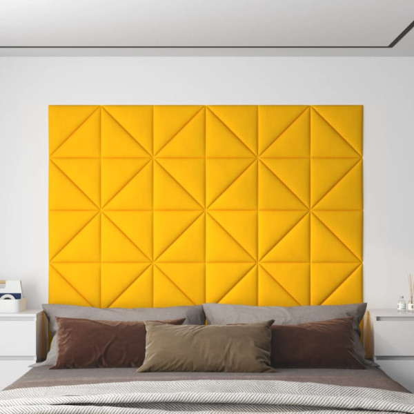 Paneles de pared 12 uds terciopelo amarillo 30x30 cm 0.54 m² D