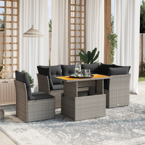 Conjunto de sofá de jardim com almofadas 5 peças de rattan sintético cinza D