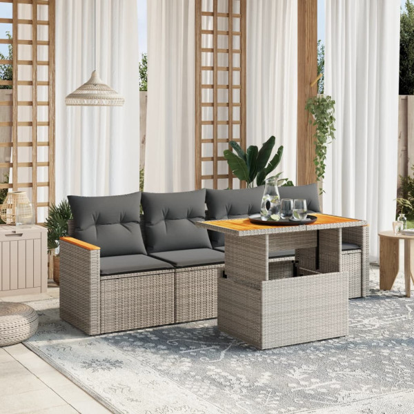 Conjunto de sofá de jardim com almofadas 5 peças de rattan sintético cinza D