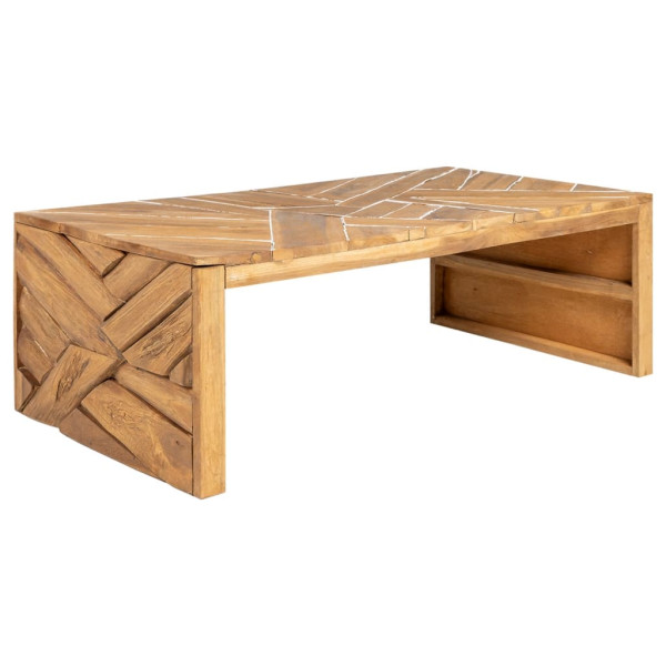 Mesa de centro madera maciza de teca erosionada 110x35x38 cm D