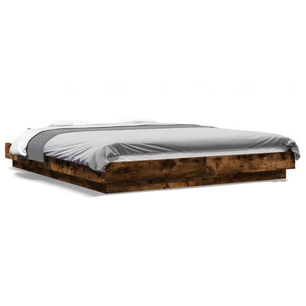 Estructura cama con luces LED madera roble ahumado 150x200 cm Estructura cama con luces LED madera roble ahumado 150x200 cm D