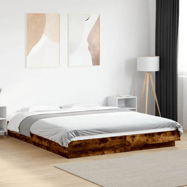 Estructura cama con luces LED madera roble ahumado 150x200 cm M 4