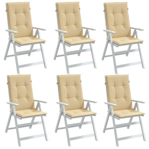 Cojines silla respaldo alto 6 uds tela beige melange 120x50x4cm D