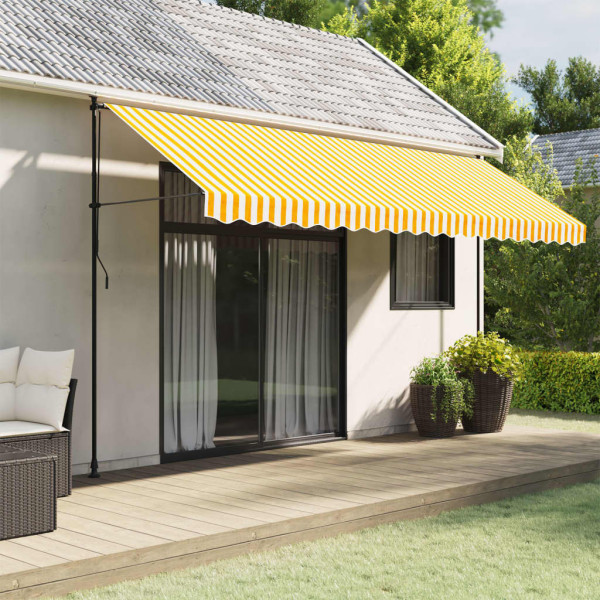 Tela de cenefa de toldo de repuesto rayas amarillo blanco 4.5 m Tela de cenefa de toldo de repuesto rayas amarillo blanco 4.5 m D