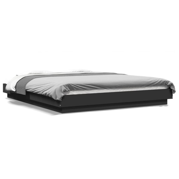 Estrutura de cama com luzes LED madeira preta 150x200cm D