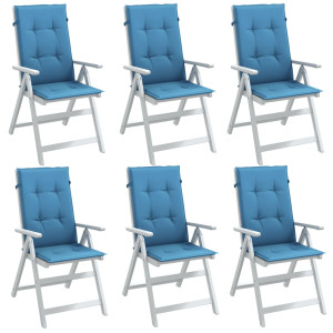 Cojines silla respaldo alto 6 uds tela azul melange 120x50x4 cm D