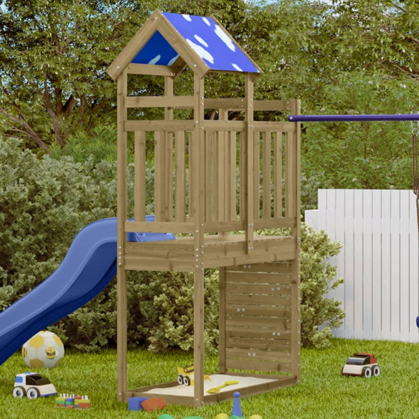 Torre de juegos con pared escalada madera pino 110.5x52.5x215cm D