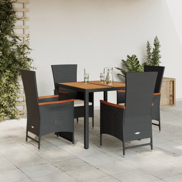 Set de muebles jardín 5 pzas con cojines ratán sintético negro D