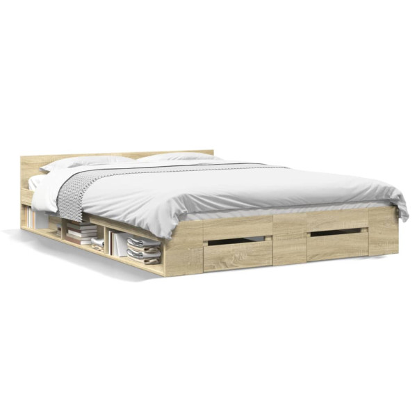 Cama con cajones madera de ingeniería roble Sonoma 120x190 cm Cama con cajones madera de ingeniería roble Sonoma 120x190 cm D