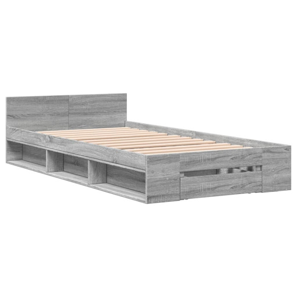 Cama con cajón madera de ingeniería gris Sonoma 90x200 cm M 2