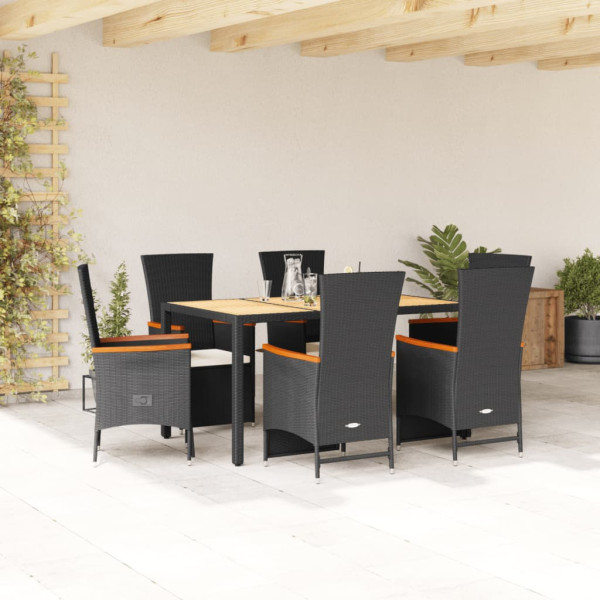 Set de comedor de jardín 7 pzas y cojines ratán sintético negro Set de comedor de jardín 7 pzas y cojines ratán sintético negro D