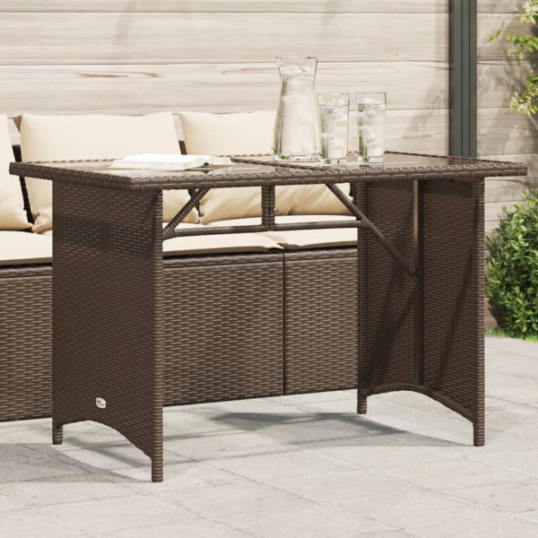 Mesa de jardim superfície de vidro rattan PE marrom 110x68x70 cm D