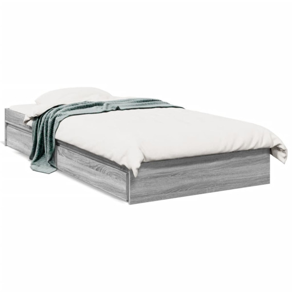 Cama con cajones madera ingeniería gris Sonoma 90x200 cm D