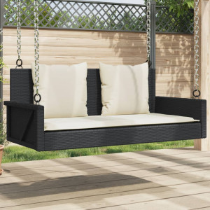 Colump com almofadas de rattan sintético preto 119x56x48 cm D