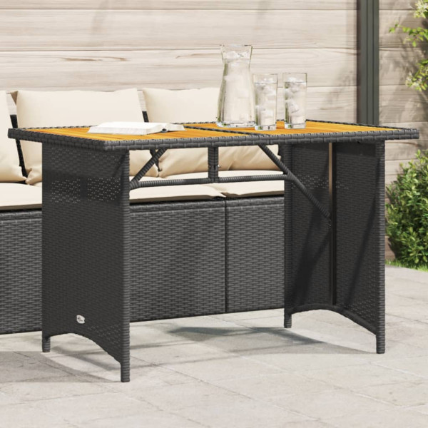 Mesa de jardín superficie de madera ratán PE negro 110x68x70 cm D