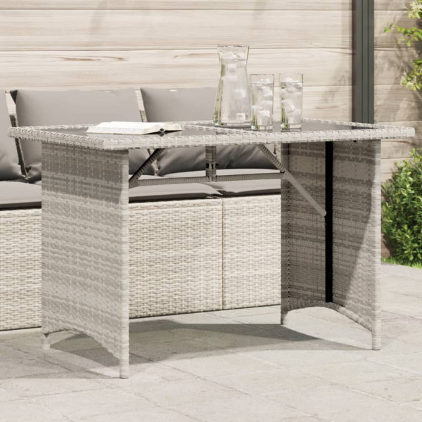 Mesa jardim superfície vidro rattan PE luz cinza 110x68x70 cm D