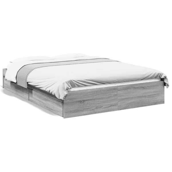 Cama con cajones madera ingeniería gris Sonoma 140x190 cm Cama con cajones madera ingeniería gris Sonoma 140x190 cm D