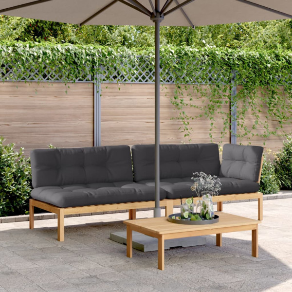 Set de sofás de palets de jardín y cojines 3 pzas madera acacia Set de sofás de palets de jardín y cojines 3 pzas madera acacia D