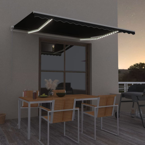 Toldo retráctil manual con LED gris antracita 450x300 cm Toldo retráctil manual con LED gris antracita 450x300 cm D