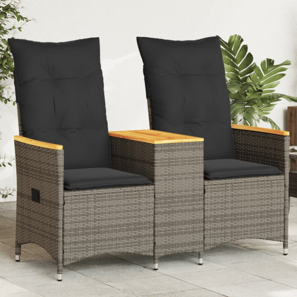 Sofá de jardín reclinable de 2 plazas con mesa ratán PE gris Sofá de jardín reclinable de 2 plazas con mesa ratán PE gris D