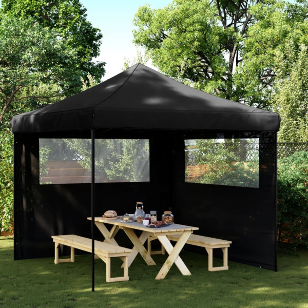 Tienda de fiesta plegable Pop-Up con 2 paredes laterales negra D