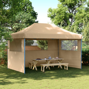 Tienda de fiesta plegable Pop-Up con 3 paredes laterales beige D